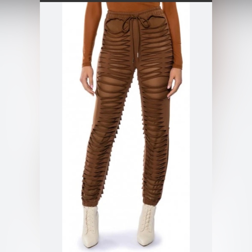 NWT RARE Akira ripped distressed brown joggers pants-S